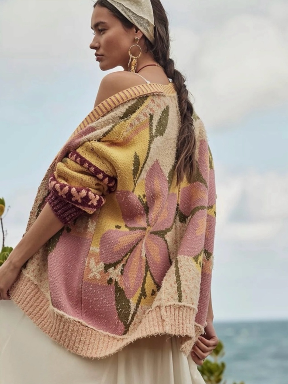 Free People Oversized Bohemian Bali Tropical Garden Cardi Cardigan Sweater XL